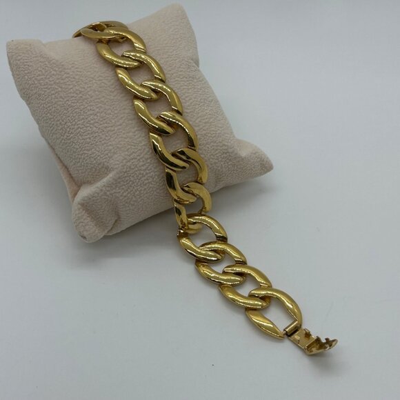 Napier Jewelry - Vintage Napier Gold-tone Bracelet Chunky Curb Link 80s Designer Statement 7 in.